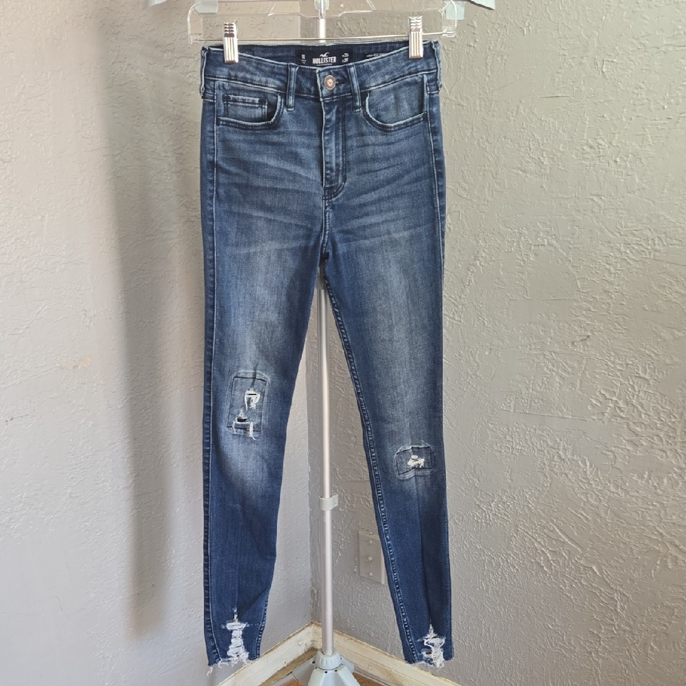 ^Hollister High Rise Super Skinny Blue Distressed Skinny Jeans Classic Stretch